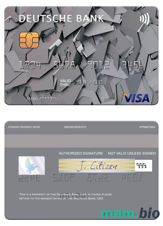 USA Deutsche Bank przykład karty visa w formacie PSD